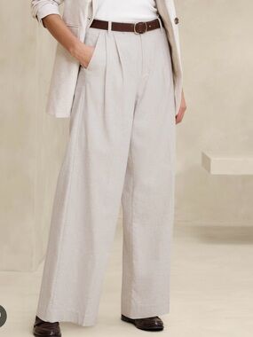 Banana Republic Factory Cream Wide-Leg High-Rise Pants